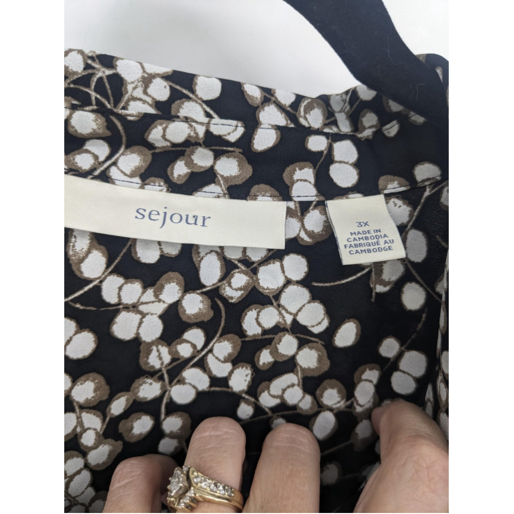 Sejour Tunic Blouse Womens 3X Black Peplum Floral Print Long Sleeve Top Plus - Picture 5 of 8